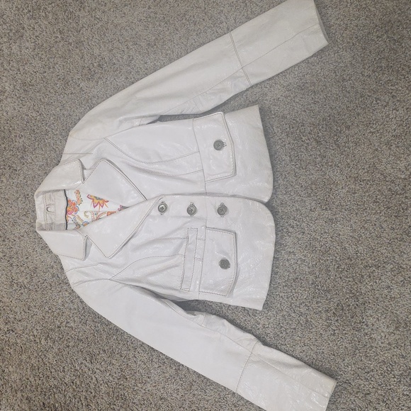 ❤️Cream LEATHER Jacket Blazer Lined, Button Womens Small - Picture 11 of 11